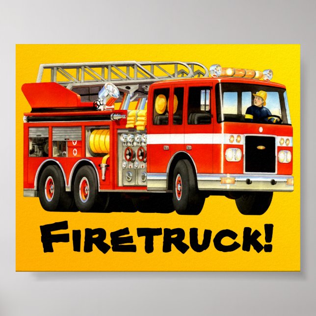Kid's Big Red Fire Truck Poster (Vorne)