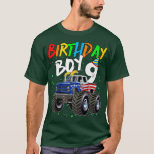Kids Birthday Boy 9 Year Old Monster Truck Flag 9t T-Shirt