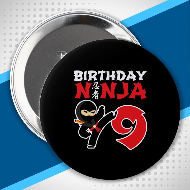 Kids Birthday Ninja - 9 Year Old Party Theme Button (Von Creator hochgeladen)