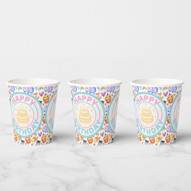 Kids Birthday Party Animals Pappbecher (Multi)