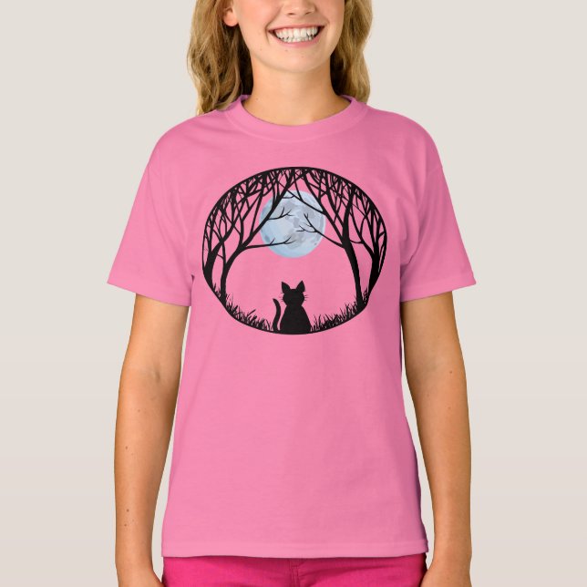 Kid's Black Cat T - Shirt Spooky Fat Cat Kid's T-S (Vorderseite)