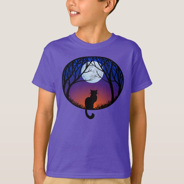 Kid's Black Cat T - Shirt Spooky Fat Cat Kid's T-S (Vorderseite)