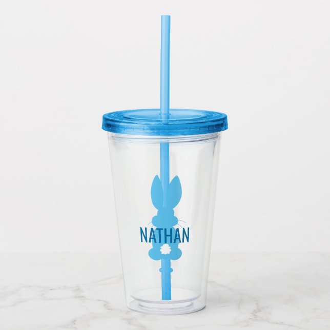 Kids Blue Bunny Silhouette Personalisiert Niedlich Acryltrinkbecher (Vorderseite)