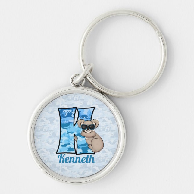 Kid's Blue Koala Monogram Letter K Schlüsselanhänger (Vorne)