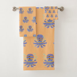 Kids Blue Octopus Coral Badhandtuch Set