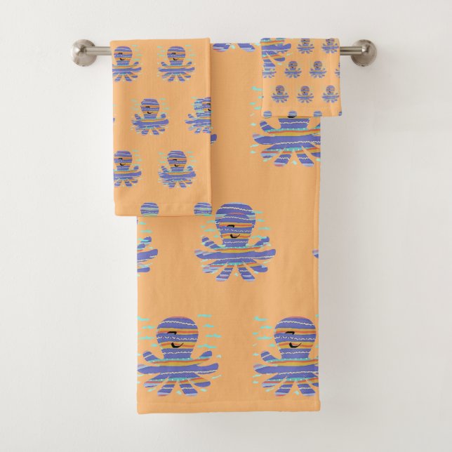 Kids Blue Octopus Coral Badhandtuch Set (Insitu)