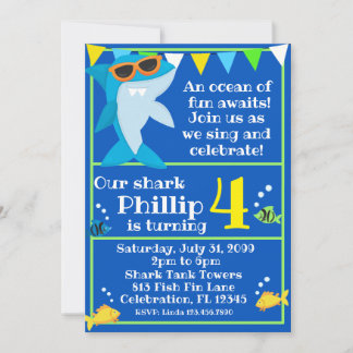 Kids Blue Shark Fintastic Birthday Einladung