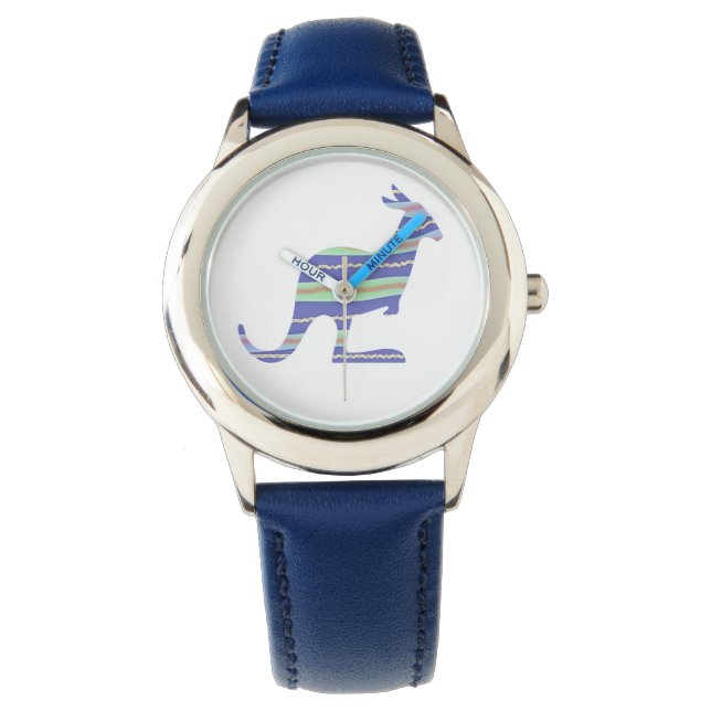 Kids Blue Stripe Kangaroo Armbanduhr (Vorderseite)