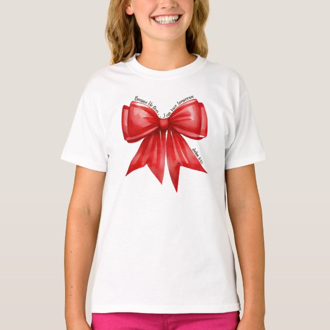 Kids Bow Shirt mit John 6:57 darauf (Vorderseite)