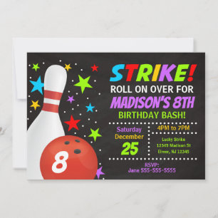 Kids Bowling Strike Geburtstagsfeier Einladung