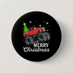 Kids Boys Christmas Monster Truck Kids Merry Chris Button