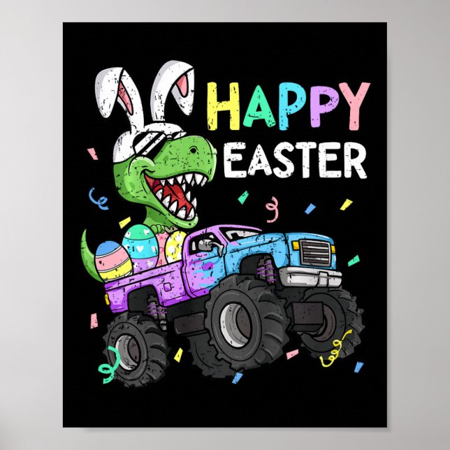 Kids Boys Happy Oaster T-rex Bunny Monster Truck R Poster (Vorne)