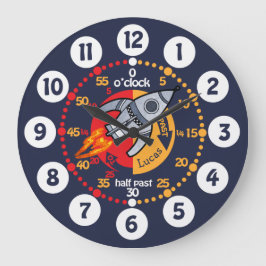 Kids boys learn to tell time space rocket clock große wanduhr