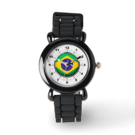Kid's Brasilien Flag Silver Glitzer Strap Watch Armbanduhr