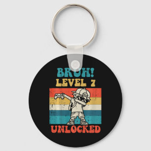 Kids Bruh Level 7 freigeschaltet Gamer Dab Retro 7 Schlüsselanhänger