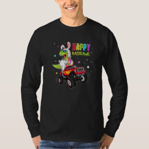 Kids Bunny Dinosaur Rex Riding Monster Truck T-Shirt