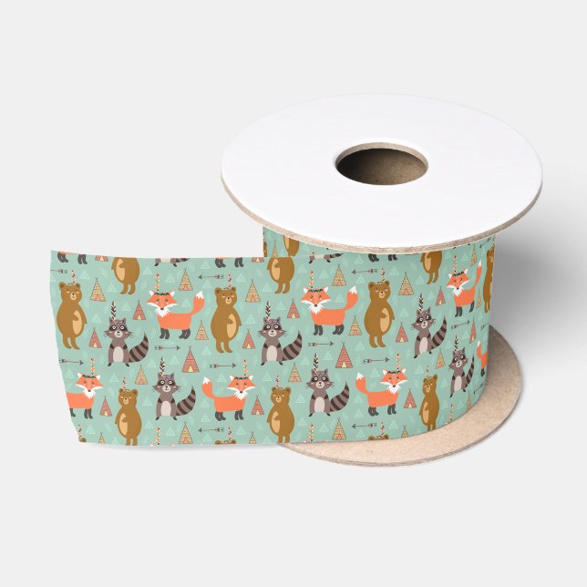 Kids Camping Außenbereich Raccoon Fox Brown Bear Satinband (Spule)