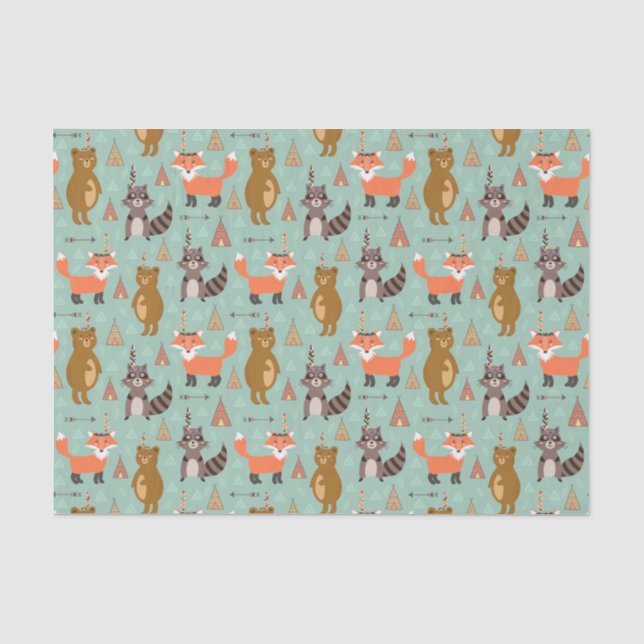 Kids Camping Außenbereich Raccoon Fox Brown Bear Seidenpapier (Vorderseite)