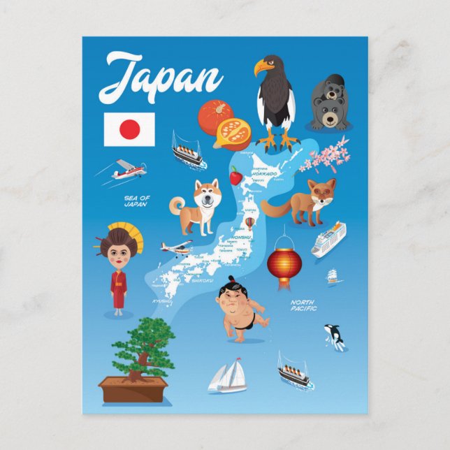 Kids Cartoon Map of Japan Postkarte (Vorderseite)