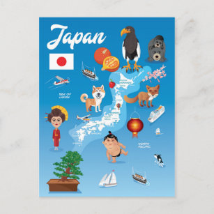 Kids Cartoon Map of Japan Postkarte