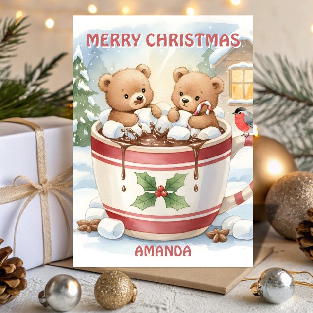 Kids Christmas Cozy Cocoa Bears Feiertagskarte (Von Creator hochgeladen)