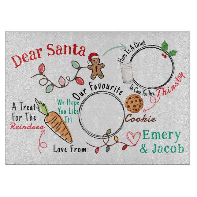 Kids Christmas Eve Personalized Santa Treats  Schneidebrett (Vorderseite)