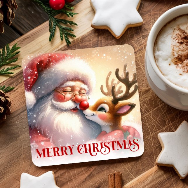 Kids Christmas Paper Coasters Santa Claus Rudolph Rechteckiger Pappuntersetzer (Kids Christmas Paper Coasters Santa Claus Rudolph)