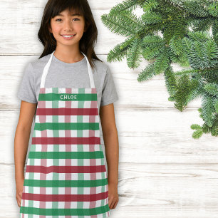 Kids Christmas Red Green Karierter Personalisierte Schürze