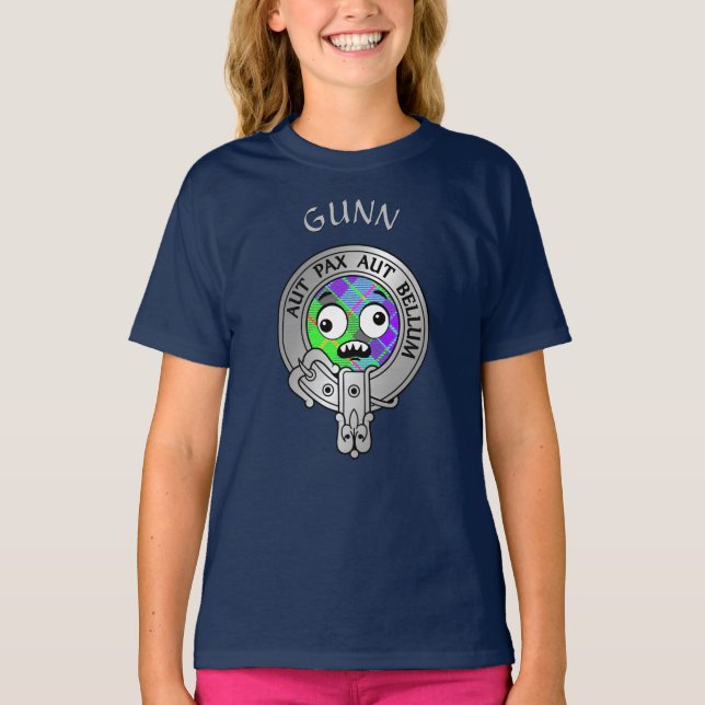 Kids Clan Gunn Wappen & Tartan T - Shirt (Vorderseite)