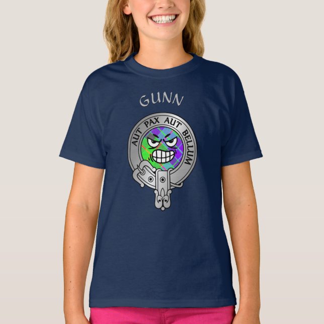 Kids Clan Gunn Wappen & Tartan T - Shirt (Vorderseite)