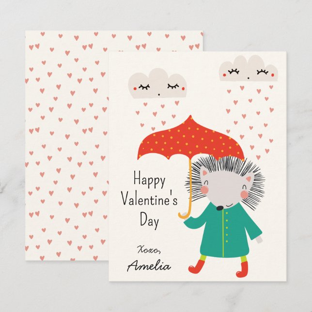 Kids Classroom Cute Hedgehog Valentine's Day Mitteilungskarte (Vorne/Hinten)