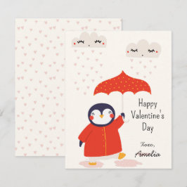 Kids Classroom Cute Penguin Valentine's Day Mitteilungskarte