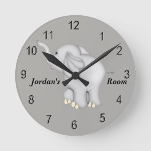 Kid's Clock Cute Baby Elephant Runde Wanduhr