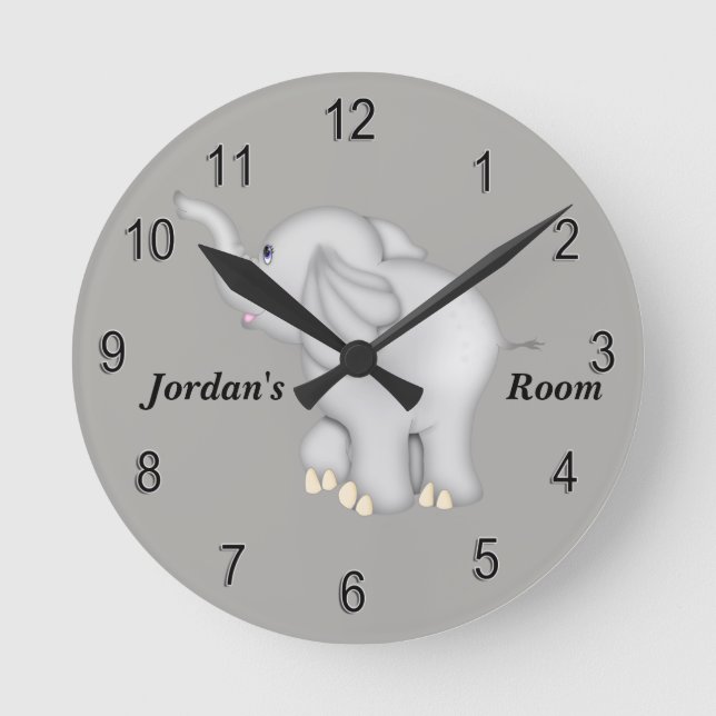 Kid's Clock Cute Baby Elephant Runde Wanduhr (Vorderseite)