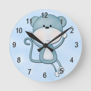 Kid's Clock Cute Blue Monkey Runde Wanduhr