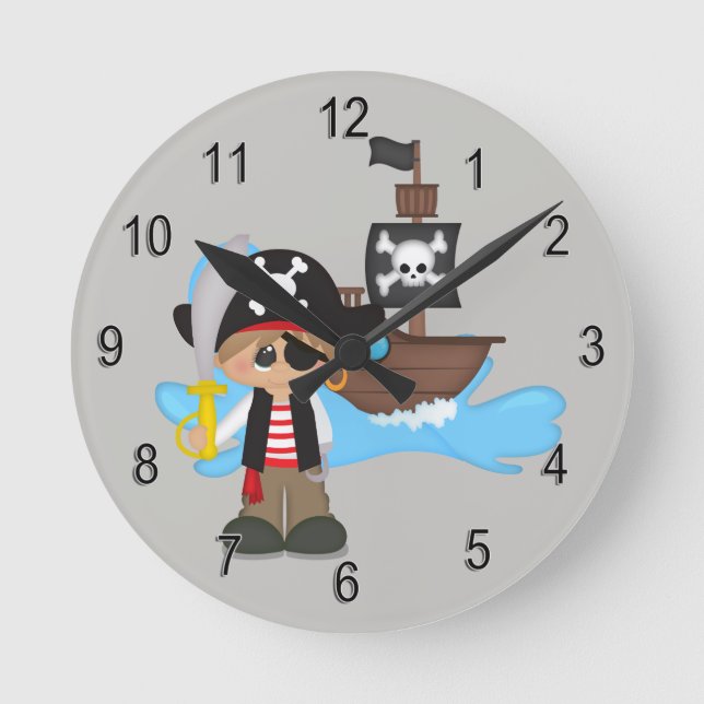 Kid's Clock Cute Pirate Boy Runde Wanduhr (Vorderseite)