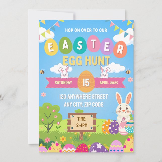 Kids Colorful Easter Egg Hunt Invitation Einladung (Vorderseite)