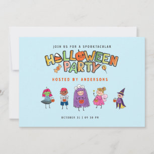 Kids Colorful Halloween Blue Costume Party Einladung