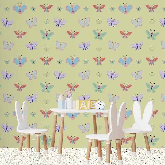 Kids Colorful Rainbow Butterfly Lemon Yellow Tapete (Kids Playroom)