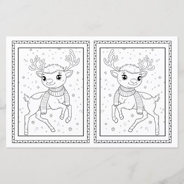 Kids Coloring Rentier Papier Weihnachtskarte (Vorderseite)