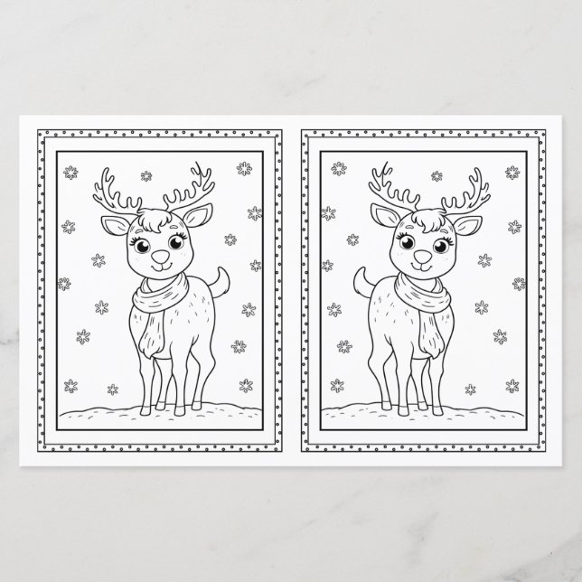 Kids Coloring Rentier Papier Weihnachtskarte (Vorderseite)