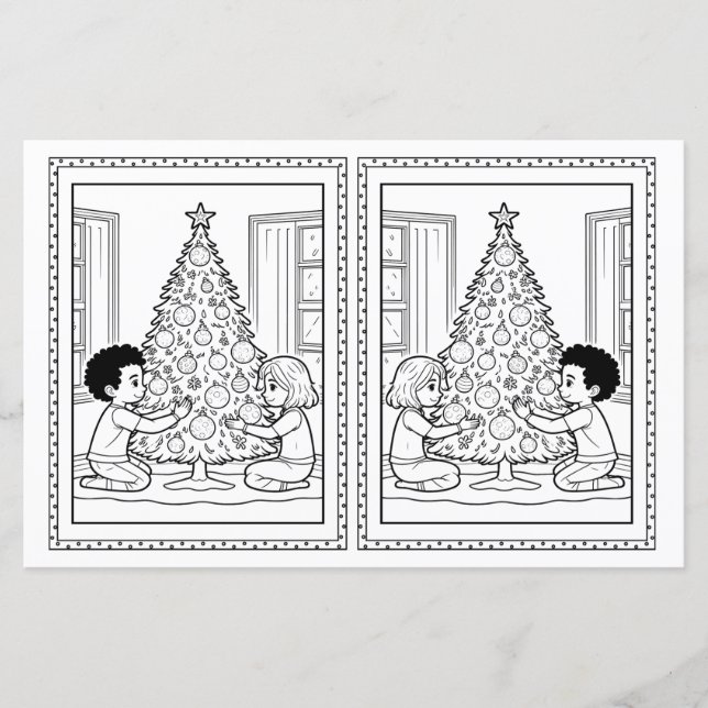Kids Coloring Tree Paper Christmas Card Template (Vorderseite)