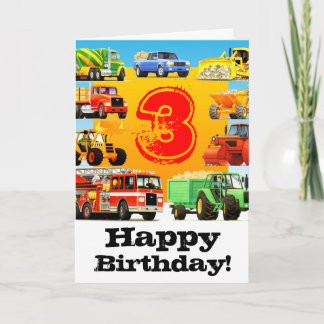 Kid's Construction Truck Happy 3. Geburtstag Karte