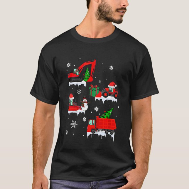 Kids Construction Vehicle Crane Truck Weihnachten  T-Shirt (Vorderseite)