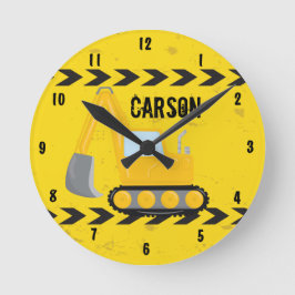 Kids Construction Vehicle Custom Yellow Boys Room Runde Wanduhr
