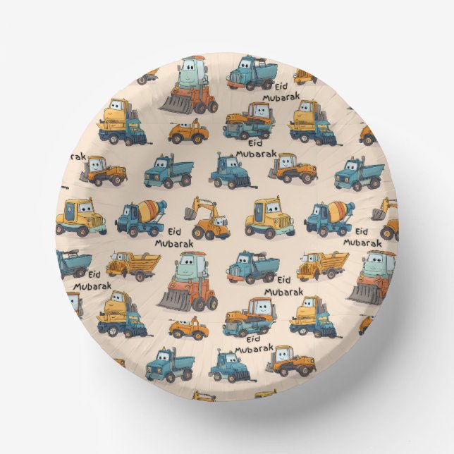 Kids Construction Vehicle Paper Bowls Cute Trucks  Pappteller (Vorderseite)