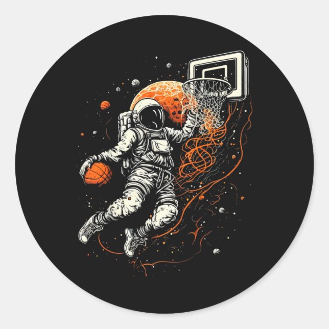 Kids Cool Space Basketball mit Astronautin Runder Aufkleber (Vorderseite)