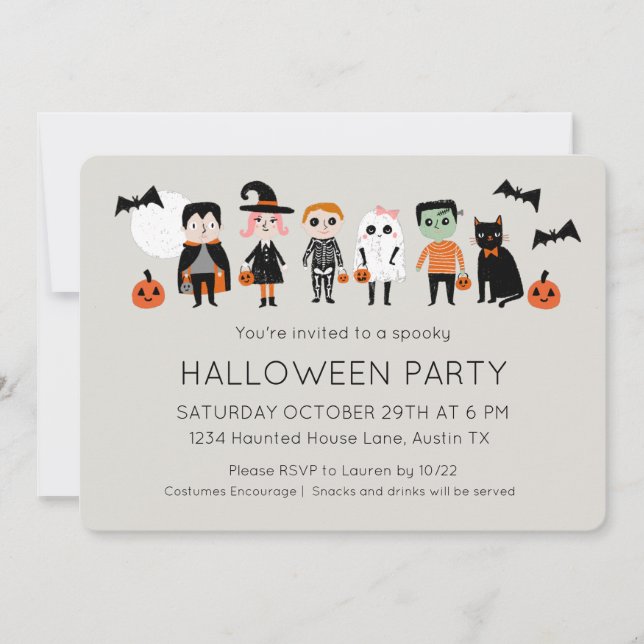 Kids Costume Party Halloween Einladung (Vorderseite)