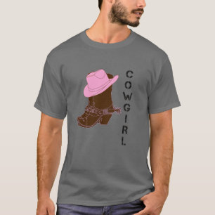 Kids Cowgirl Western Boots Hat Spurs Girls Jugend T-Shirt