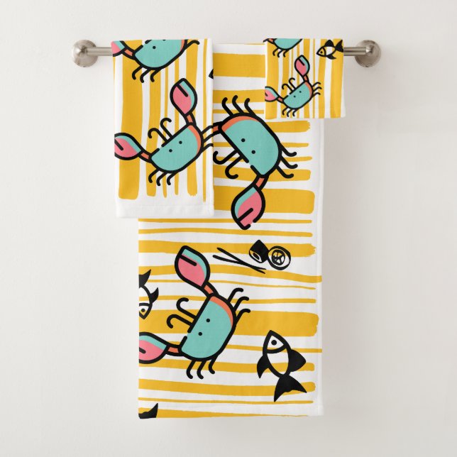 Kids Crab Seafood Fish Pattern  Badhandtuch Set (Insitu)